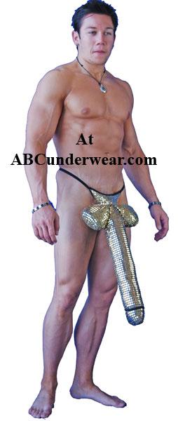 Gold Dong Costume, Male Member Sexy Cosplay Long Schlong-NDS Wear-ABC Underwear