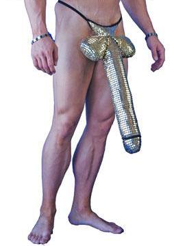 Gold Dong Costume, Male Member Sexy Cosplay Long Schlong-NDS Wear-ABC Underwear