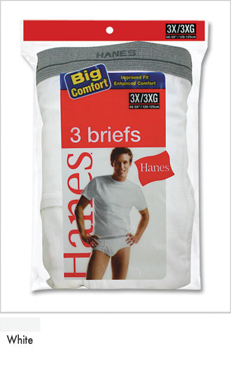 Hanes Big Men's White Briefs 3 Pack-hanes-ABC Underwear