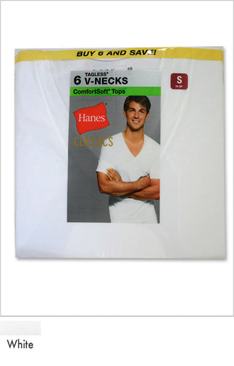 Hanes Classics White V-Neck T-Shirt for Men 6 Pack