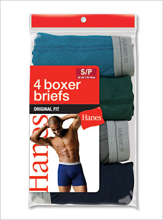 Hanes Mens Dyed Boxer Brief 4 Pack -Closeout