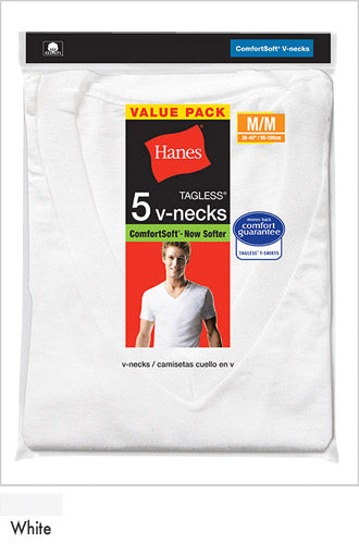 Hanes White V-Neck T-shirt 5 pack