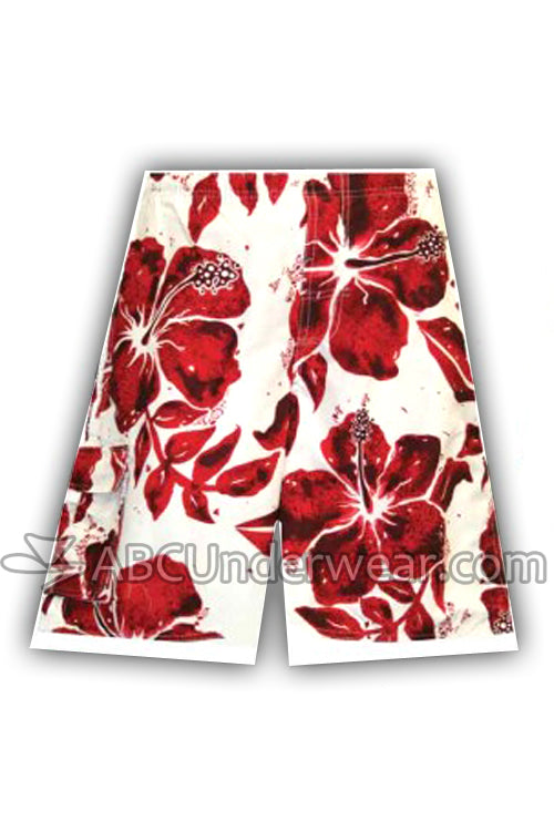 Hibiscus Board Short Swimsuit - White & Red
