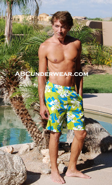 Lime Floral Swim Trunk