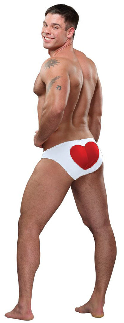 Male Power Novelty Kiss My Heart White Bikini Underwear - Closeout-Male Power-ABC Underwear