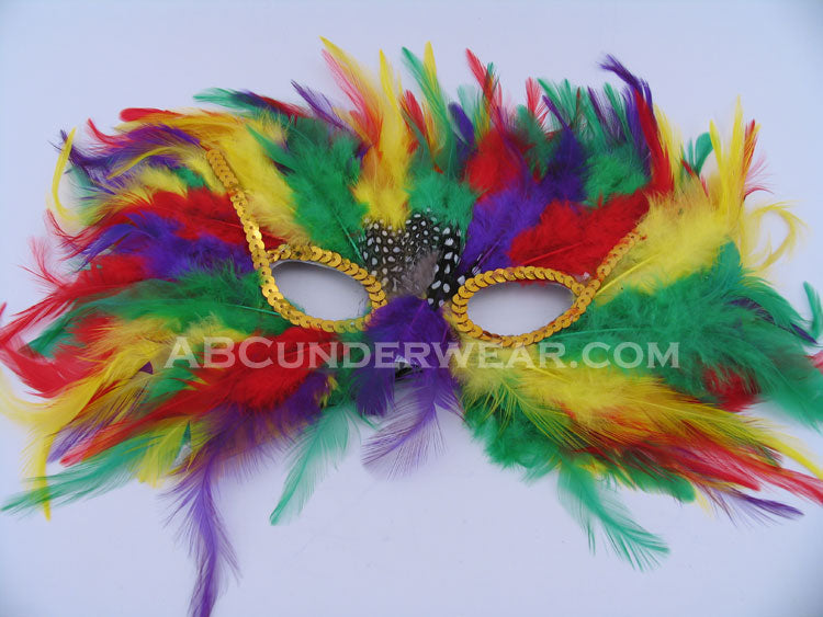 Mardi Gras Rainbow Feather Mask