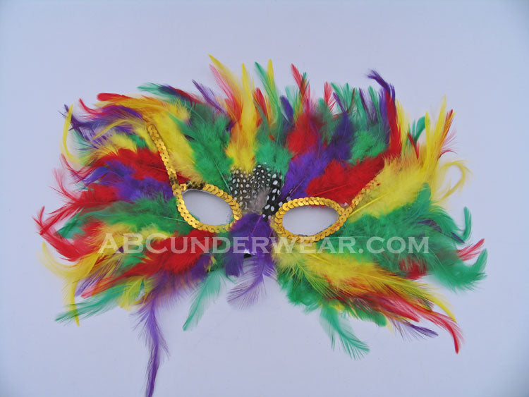 Mardi Gras Rainbow Feather Mask