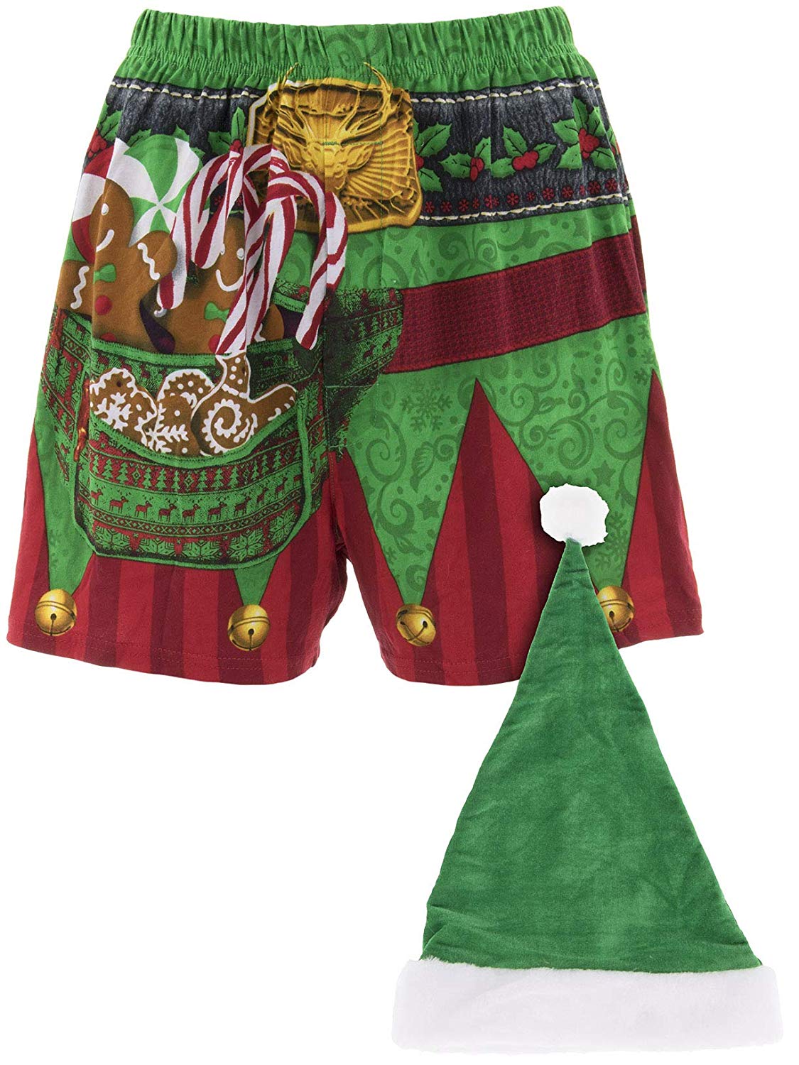 Men's Elf Holiday Boxer Set with Novelty Elf Hat