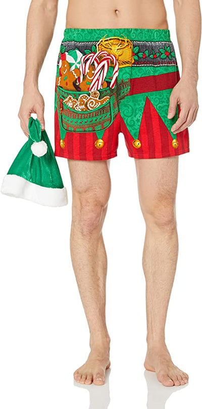 Men's Elf Holiday Boxer Set with Novelty Elf Hat-Briefly Stated-ABC Underwear