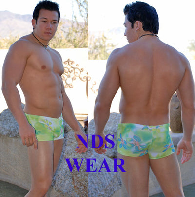 Mens Green Floral Midcut Swimsuit - Clearance-NDS Wear-ABC Underwear