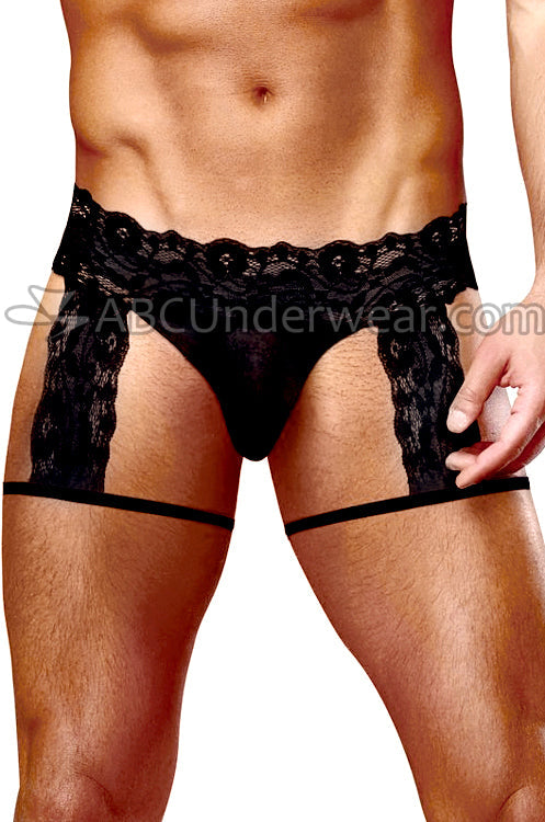 Mens Lace Sheer G-String Garter Underwear