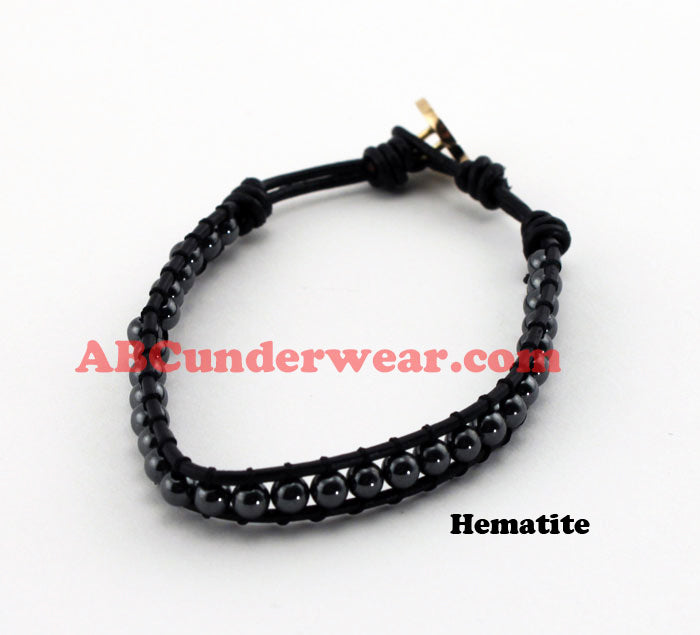 Men's Leather & Stone Bracelet