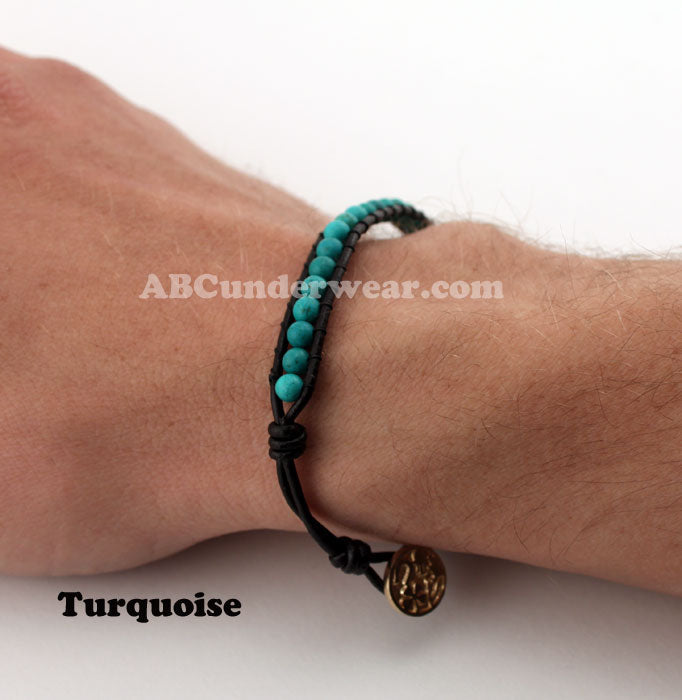 Men's Leather & Stone Bracelet