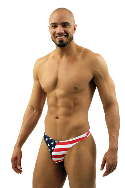 American Flag Print Tie Side Halter Thong Bikini Swimsuit