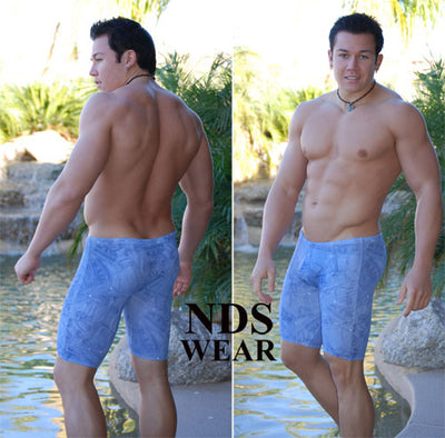 Men's Racing Jammer Denim Print Swimsuit - Closeout-NDS Wear-ABC Underwear