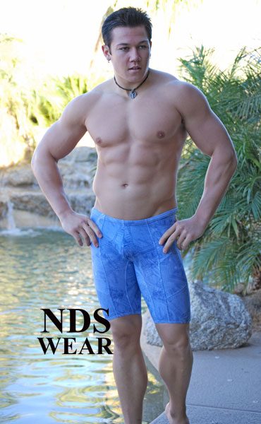 Men's Racing Jammer Denim Print Swimsuit - Closeout-NDS Wear-ABC Underwear