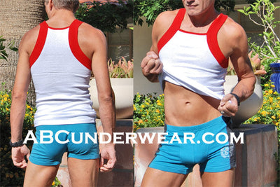Mens Red Contrast Squarecut Tank 2 pk - Clearance-Pride USA-ABC Underwear