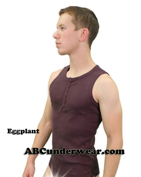 Mens Ribbed Henley 5 Button Tank - Closeout