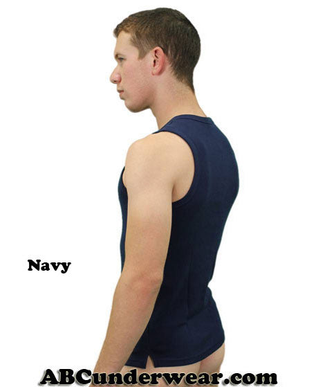 Mens Ribbed Henley 5 Button Tank - Closeout