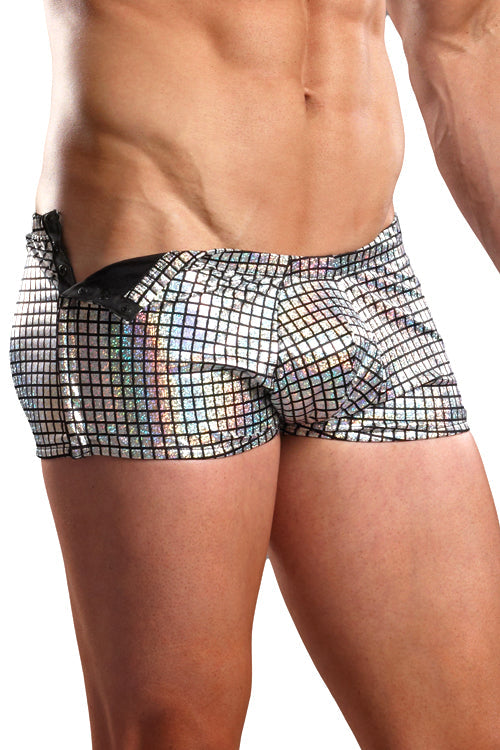 Men's Rip-Off Holographic Disco Square Shorts -Silver -Closeout