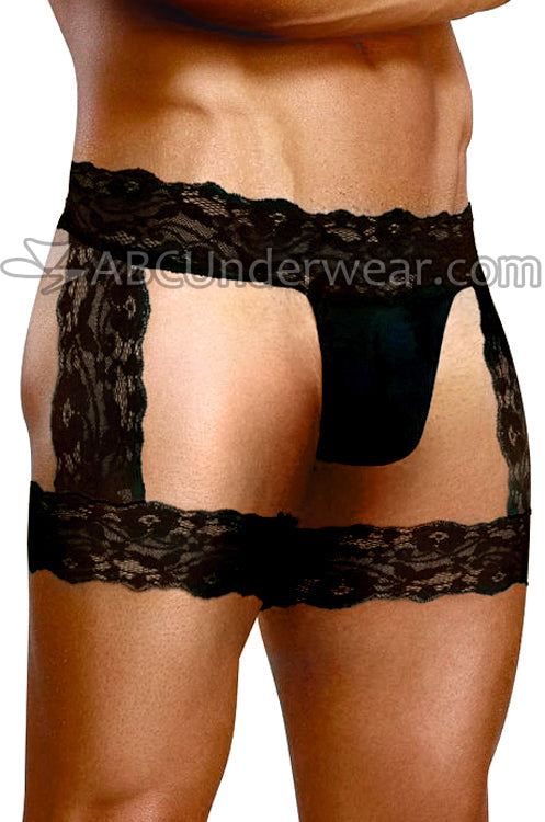 Men's Sheer Lace Garter Thong Trunk Undergarments