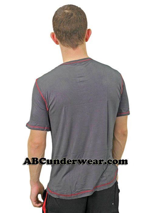 Mens Short Sleeved Front Button Viscose Tee -Closeout