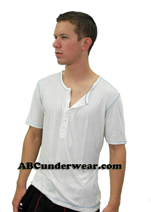 Mens Short Sleeved Front Button Viscose Tee -Closeout