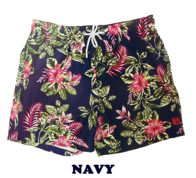 Mens Swim Shorts Hibiscus Island w/ Elastic Waist-Exist-ABC Underwear