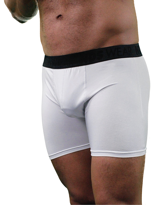 Mens White Boxer Briefs Polyester Underwear By NDS Wear - ABC Underwear