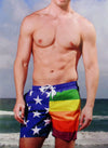 Multi-Color Stripes and Stars Mens Swim Short-Exist-ABC Underwear