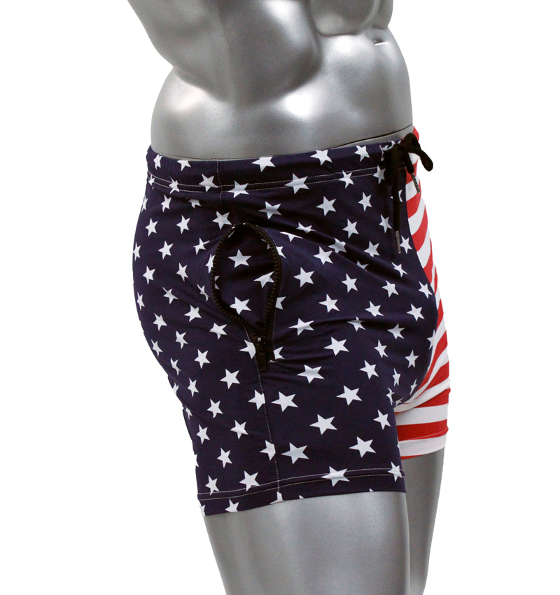 NEPTIO® Sexy Men's Workout Shorts Fitted Star and Stripes Or Solid Gym Running Short