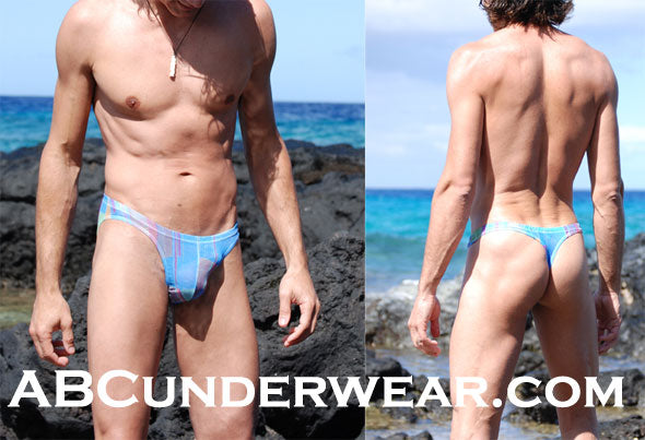 Neptio Mesh Men's Thong with Striking Blue Graphic Design