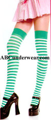 Opague Striped Thigh Hi Stockings White & Kelly Green-Music Legs-ABC Underwear