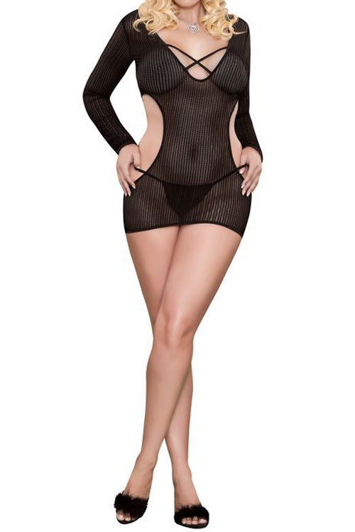 Plus Size Party Girl Cupless Crotchless Teddy - black