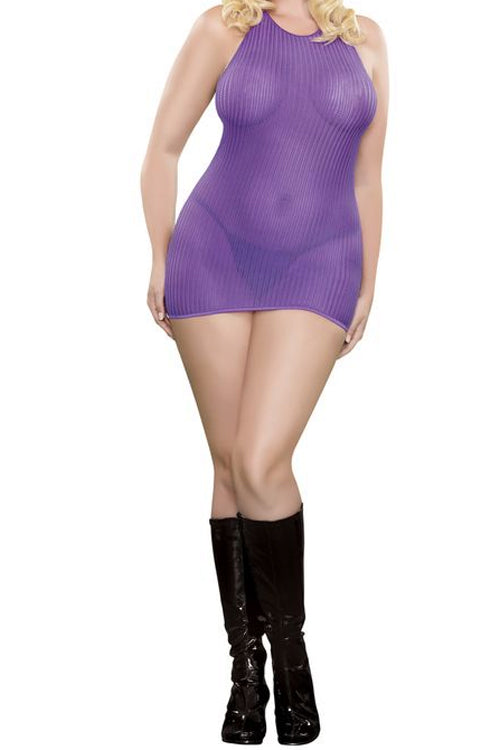Plus Size Party Girl Halter Dress & G-string - purple