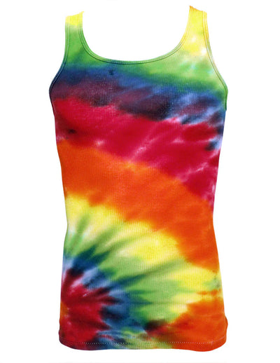 Rainbow Mens Tie Die Sunset Adult Fitted Ribbed Tank Top - BLOWOUT SALE!