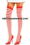Red & White Opague Striped Thigh Hi Stockings-Music Legs-ABC Underwear