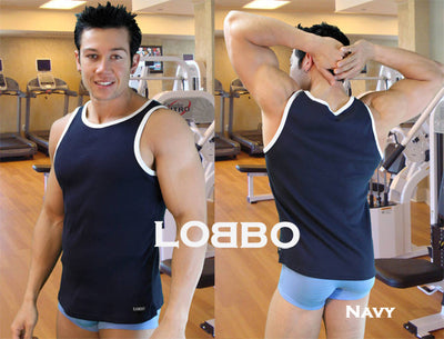 Ribbed Contrast Stylish Mens Tank Top -Closeout-LOBBO-ABC Underwear