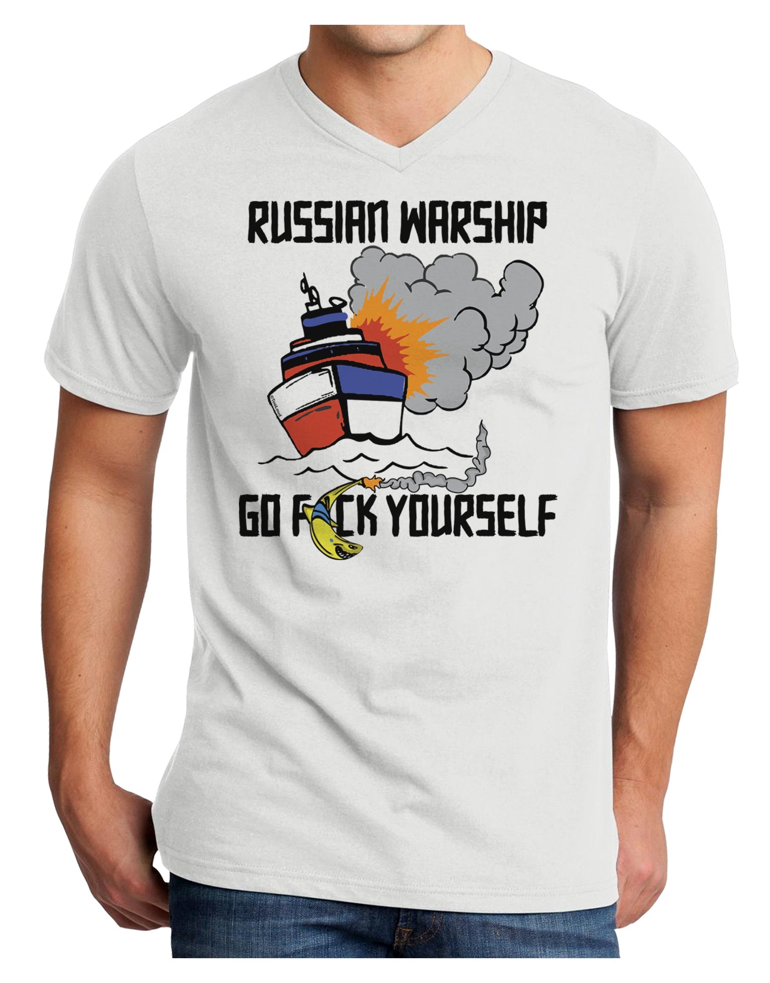Russian Warship go F Yourself Adult V-Neck T-shirt