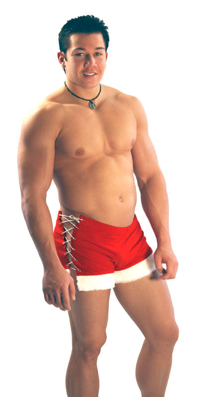 Santa Lace-Up Short Mens - Red and White Sexy Christmas Short