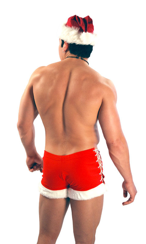 Santa Lace-Up Short Mens - Red and White Sexy Christmas Short