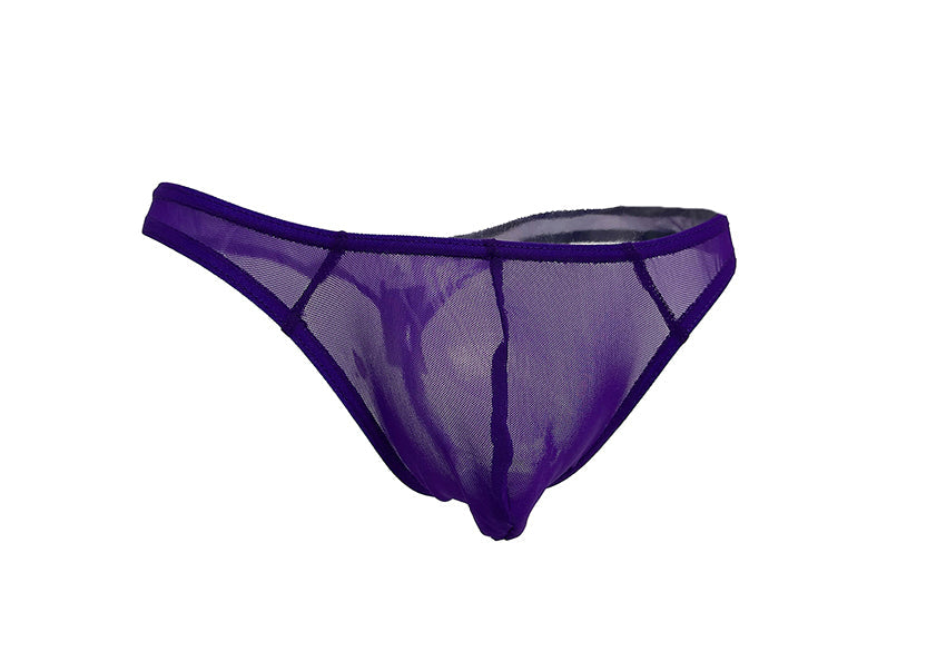 SALE - Mens Sheer See Through Show Off Mesh Front Thong Purple