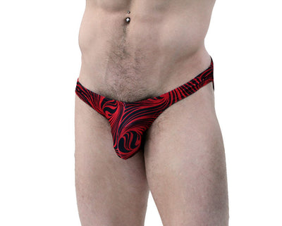 Seductive Red Black Cappuccino Stripes Men's Bikini - BLOWOUT SALE!