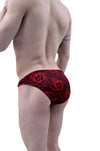 Seductive Red Black Cappuccino Stripes Men's Bikini - BLOWOUT SALE!