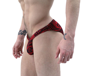 Seductive Red Black Cappuccino Stripes Men's Bikini - BLOWOUT SALE!