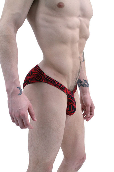 Seductive Red Black Cappuccino Stripes Men's Bikini - BLOWOUT SALE!