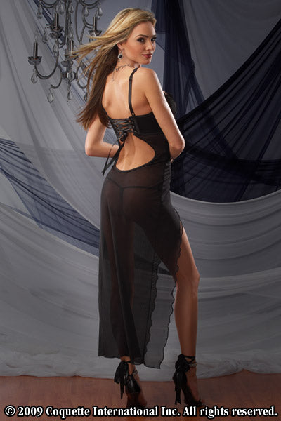 Sexy Satin & Mesh Long Gown-Coquette-ABC Underwear