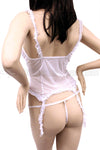 Sheer Lace Garter Bustier & G-String Lingerie Set - White-Fartar-ABC Underwear