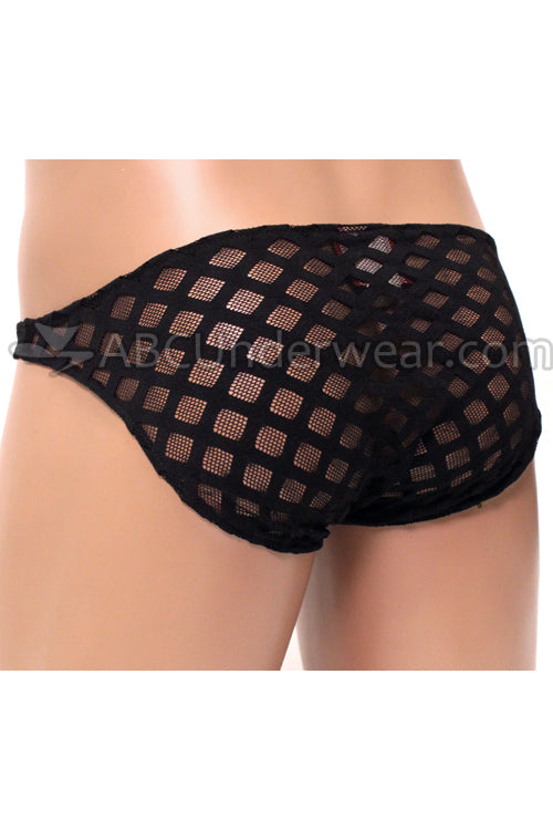 Sheer Mesh Peepshow Brief - Black -Clearance