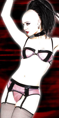 Sheer & Wetlook Bra, Garter Belt, & G-String Set